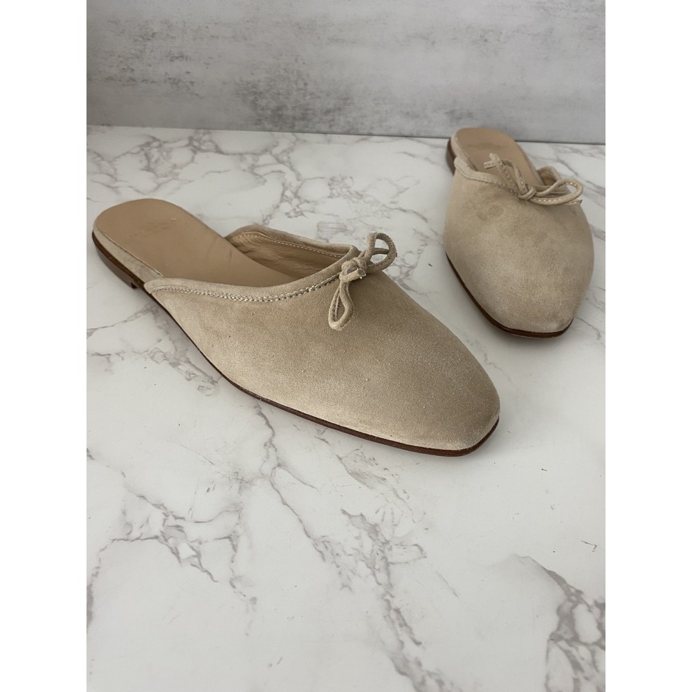 Ann Mashburn Flat Shoes Sz 38.5 US 8 Suede Bow Accent Made In Italy Quiet Luxury